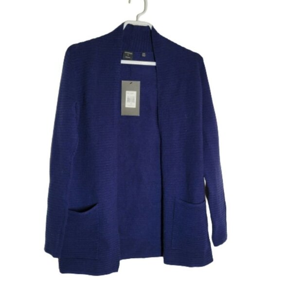 Cyrus very sift navy blue open cardigan vest, pocket front, ribbed - Picture 1 of 7